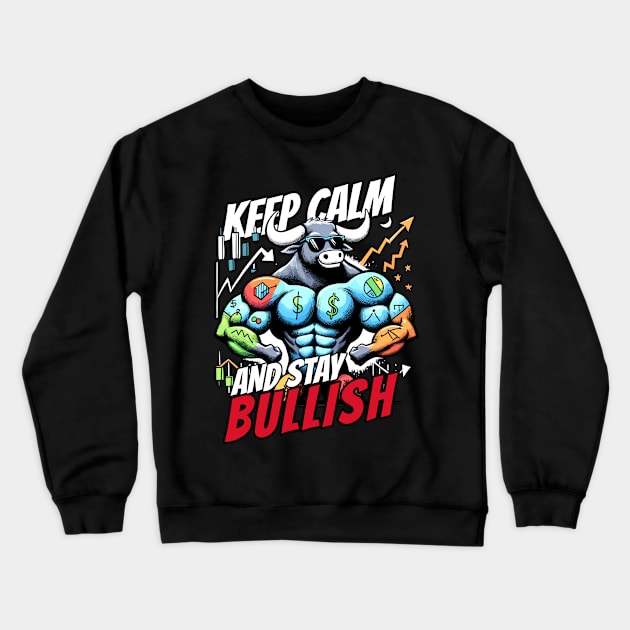 Keep Calm and stay Bullish Stock Market Design Crewneck Sweatshirt by DoodleDashDesigns